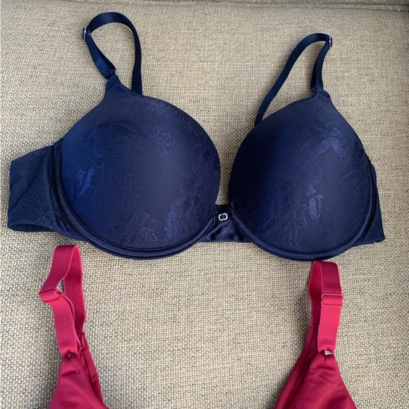 Underwire Satin Bras Vanity Fair Size 38C Navy Blue Red Lace Bras Padded - Picture 3 of 5